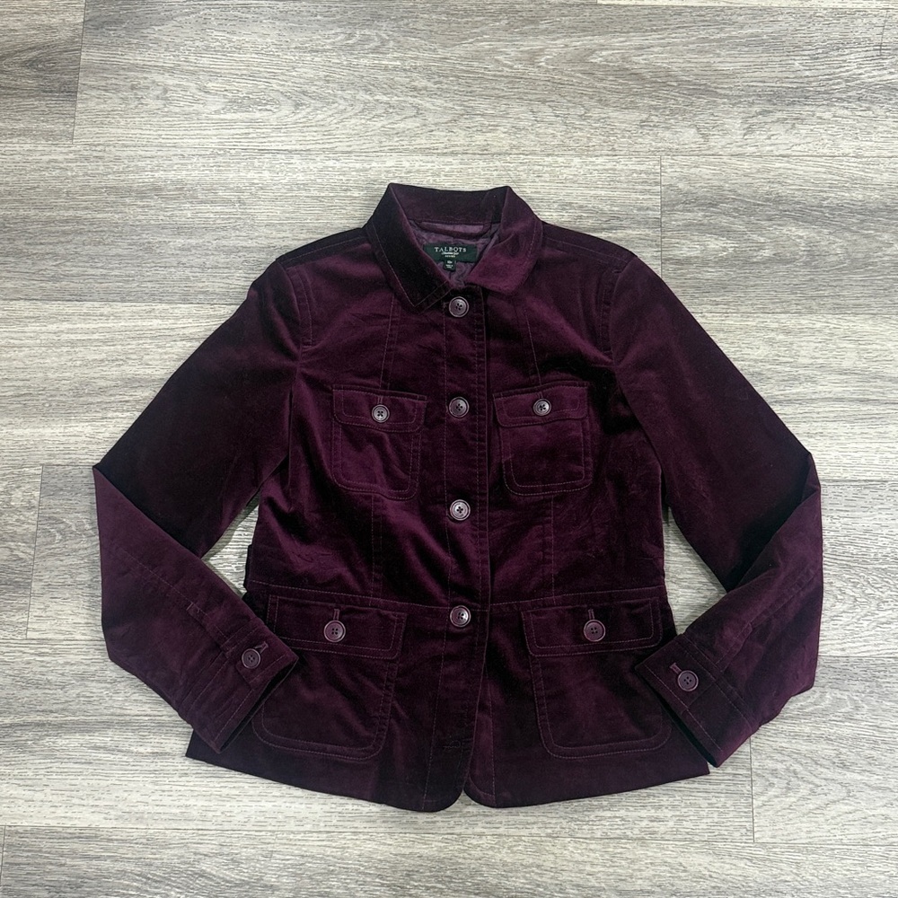 Talbots Petite Rich Purple Velvet Blazer 10 Women’s Cotton Blend Work Jacket